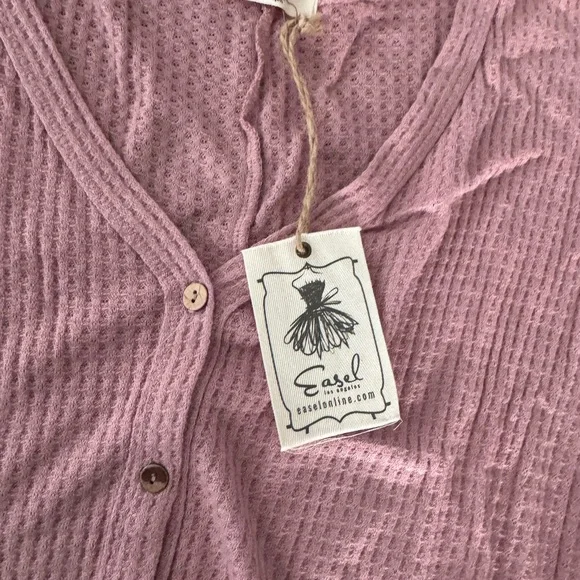 NWT Waffle Knit Tie Top in Wine - Picture 8 of 8